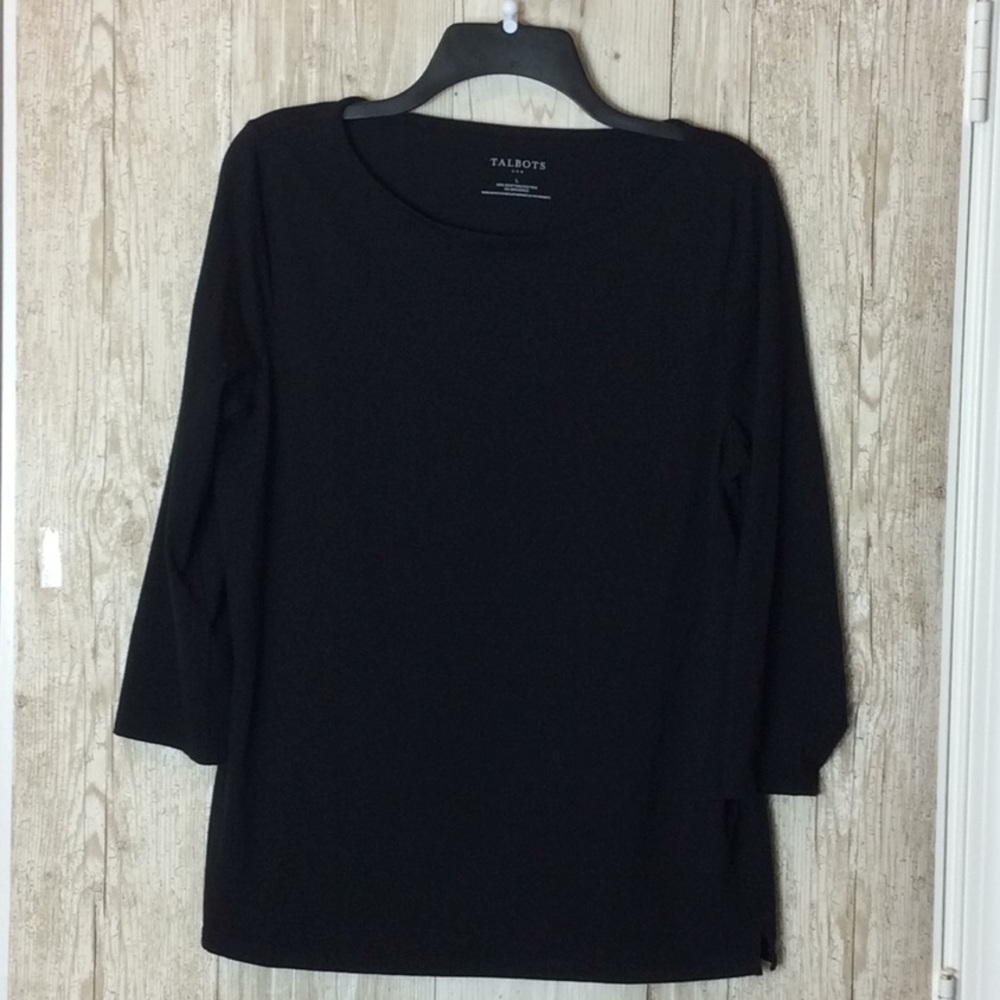 Talbots Boat Neck 3/4 Sleeve Tee Size Large Black